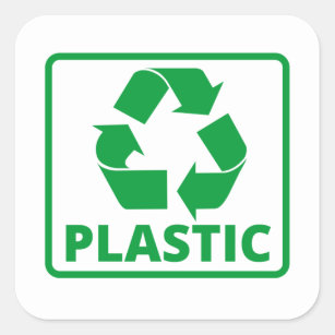 Pegatina Cuadrada Signo de reciclado de plástico verde