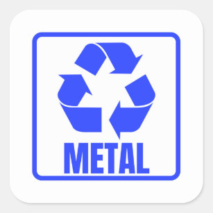 Pegatina Cuadrada Signo de reciclaje azul metalizado