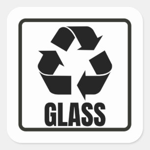 Pegatina Cuadrada Signo de reciclaje de vidrio negro