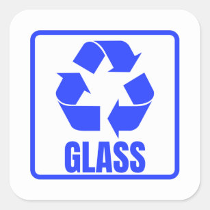 Pegatina Cuadrada Signo de reciclaje vidrio azul