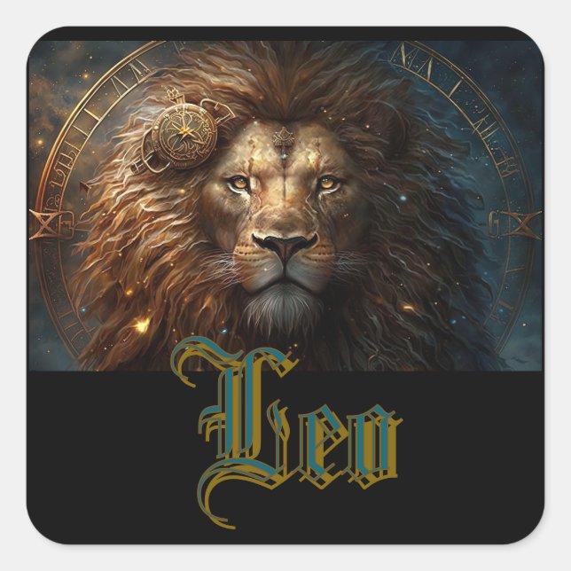 Pegatina Cuadrada Signo zodiacal de Leo (Anverso)