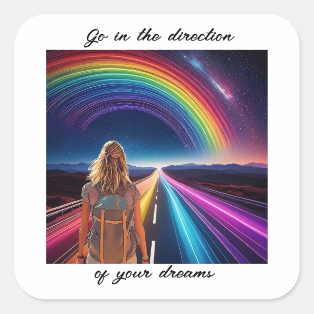 Pegatina Cuadrada Sigue tus sueños (Anverso)