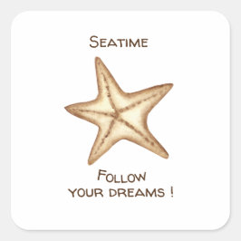 Pegatina Cuadrada Sigue tus sueños acuarela Seatime Starfish