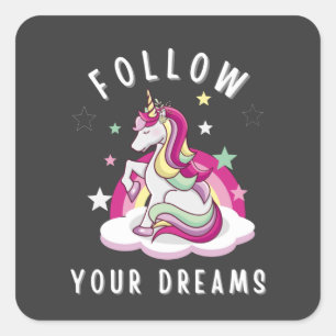 Pegatina Cuadrada Sigue tus sueños mi cumpleaños de Unicornio