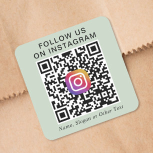 Pegatina Cuadrada Síguenos Código QR de Instagram Verde Salvia Promo