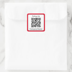 Pegatina Cuadrada Síguenos Código QR de nombre comercial rojo y blan
