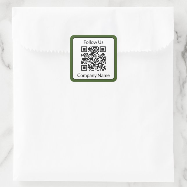 Pegatina Cuadrada Síguenos Código QR de nombre de empresa verde y bl (Bolso)