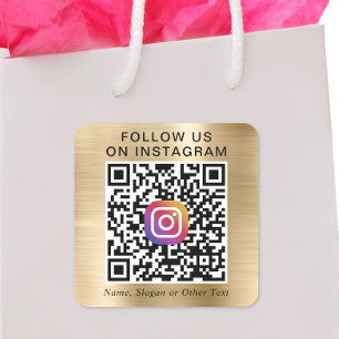 Pegatina Cuadrada Síguenos en Instagram Código QR Dorado Promocional