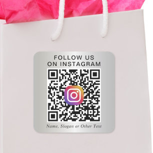 Pegatina Cuadrada Síguenos en Instagram Código QR Plateado Promocion