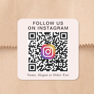 Pegatina Cuadrada Síguenos en Instagram Código QR Promocional Rosa