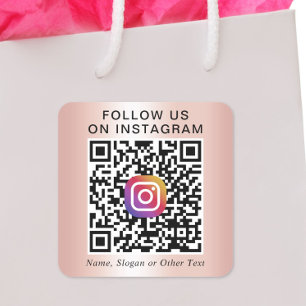 Pegatina Cuadrada Síguenos en Instagram Código QR Rosa Dorado