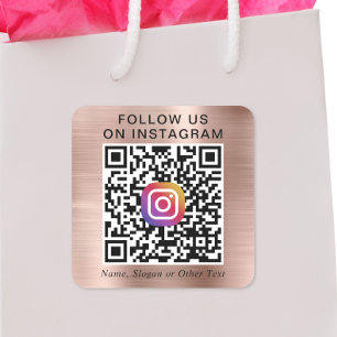 Pegatina Cuadrada Síguenos en Instagram Código QR Rosa Dorado