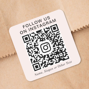 Pegatina Cuadrada Síguenos en Instagram Código QR Rosa Promocional