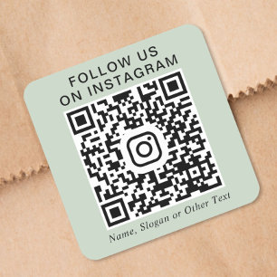 Pegatina Cuadrada Síguenos en Instagram Código QR Sage Verde