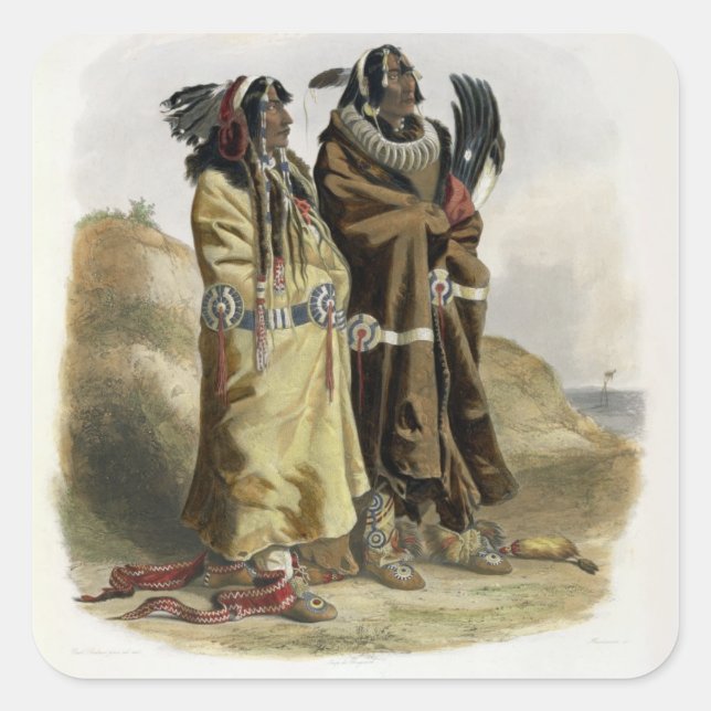 Pegatina Cuadrada Sih-Chida y Mahchsi-Karehde, indios mandaríes, pla (Anverso)