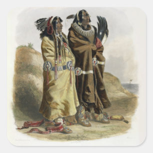 Pegatina Cuadrada Sih-Chida y Mahchsi-Karehde, indios mandaríes, pla