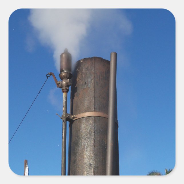 Pegatina Cuadrada silbato de vapor antiguo con una columna blanca de (Anverso)