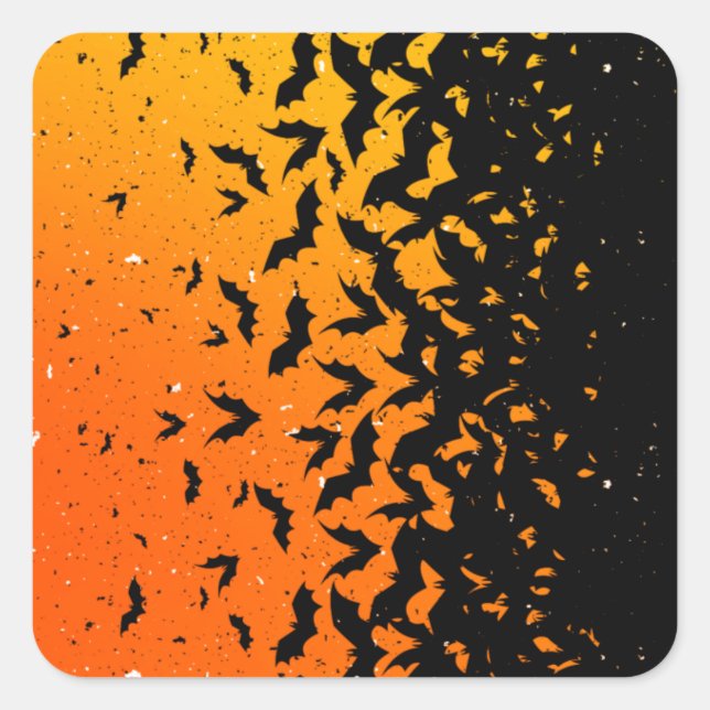 Pegatina Cuadrada Silhouette Bats Vampiro Drácula Halloween Patrón (Anverso)
