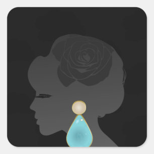 Pegatina Cuadrada Silhouette Black Woman Dark Glamour
