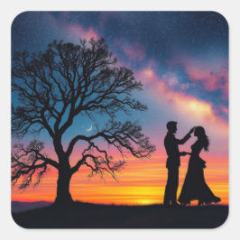 Pegatina Cuadrada Silhouette Dance Couple
