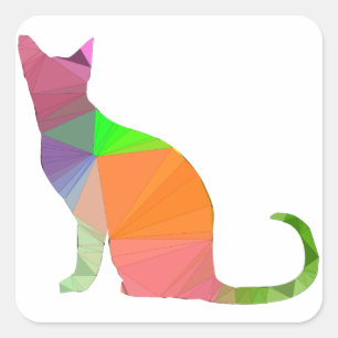 Pegatina Cuadrada Silhouette de gato con bajo contenido de póliza