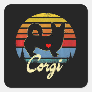 Pegatina Cuadrada Silhouette de la época Corgi de los años 60 Regalo