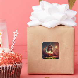 Pegatina Cuadrada Silhouette de la mezquita Ramadan Mubarak