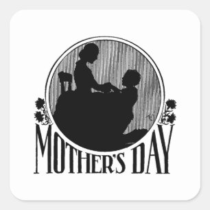 Pegatina Cuadrada Silhouette del Día de la Madre Retro