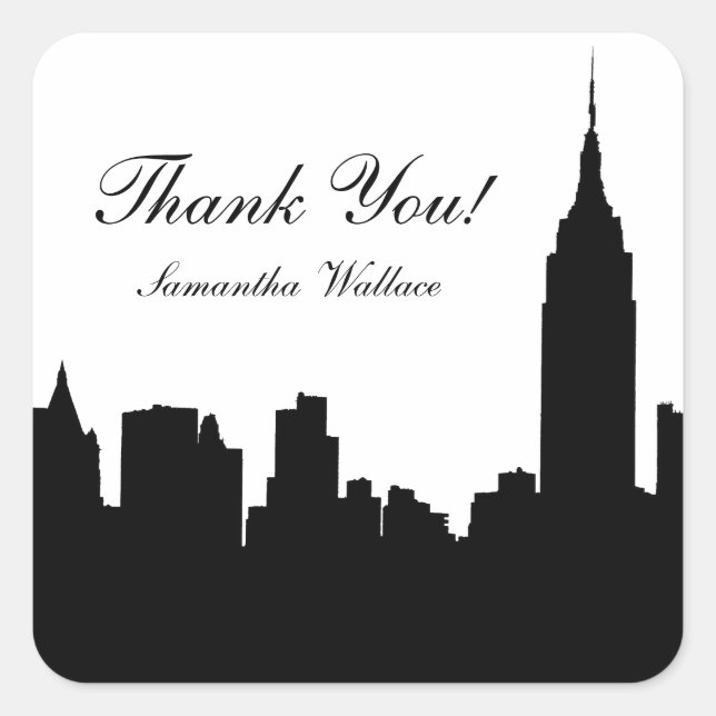 Pegatina Cuadrada Silhouette Skyline de NYC, Empire State Bldg #1 (Anverso)