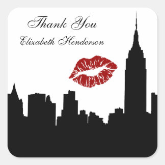 Pegatina Cuadrada Silhouette Skyline de NYC, ESB #1 Kiss