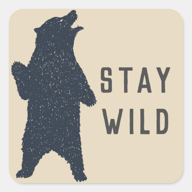 Pegatina Cuadrada Silhouette Stay Wild Bear (Anverso)