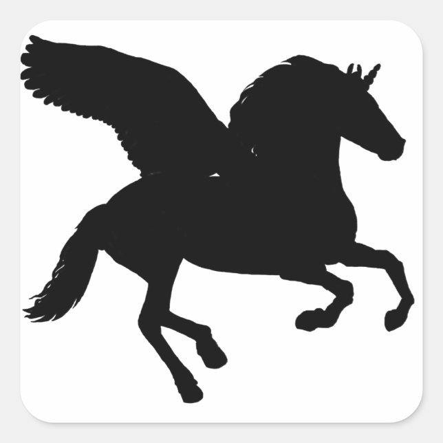 Pegatina Cuadrada Silhouette Winged Unicorn (Anverso)