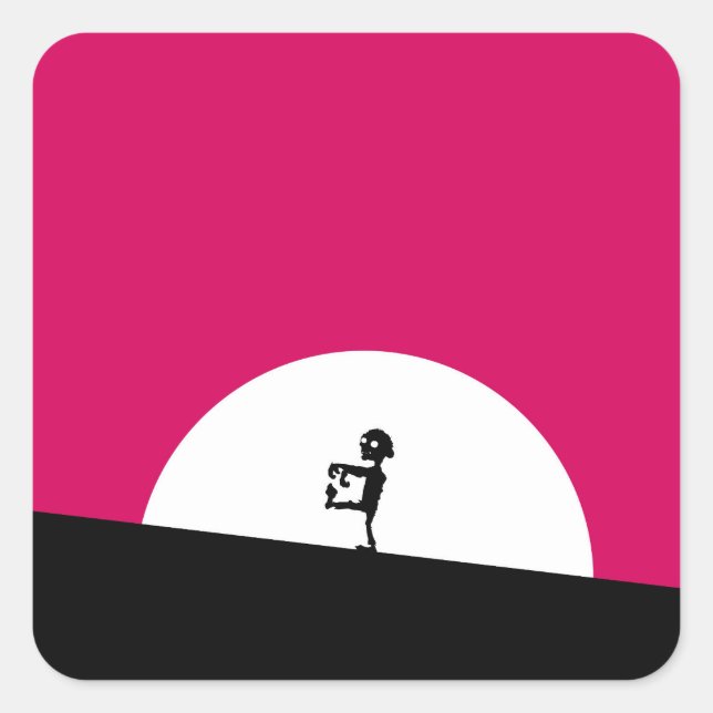 Pegatina Cuadrada Silhouette zombie con luna llena (Anverso)