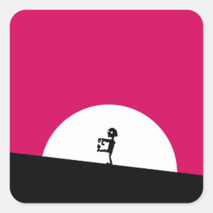 Pegatina Cuadrada Silhouette zombie con luna llena