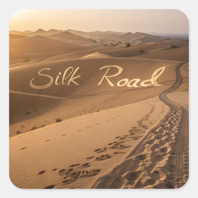 Pegatina Cuadrada Silk Road Desert Landscape Typography Art (Anverso)