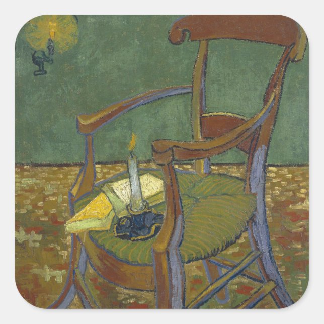 Pegatina Cuadrada Silla de Gauguins de Vincent van Gogh (Anverso)