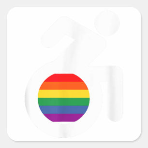 Pegatina Cuadrada silla de ruedas LGBT para discapacitados y gays