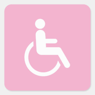 Pegatina Cuadrada Silla de ruedas rosa: conciencia sobre accesibilid