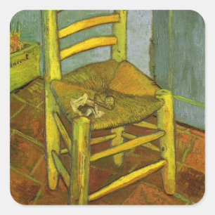 Pegatina Cuadrada Silla de Vincent con su pipa de Vincent van Gogh