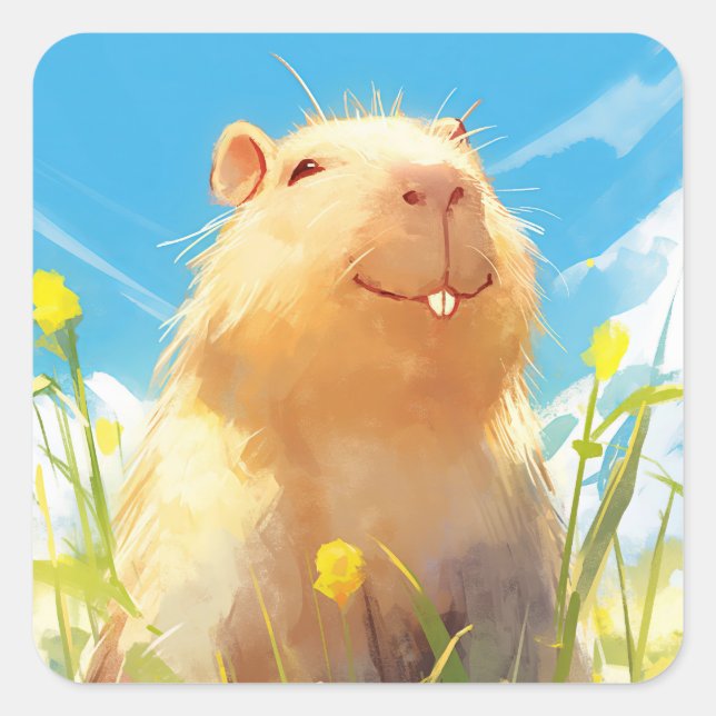 Pegatina Cuadrada Silly Capybara Smile (Anverso)