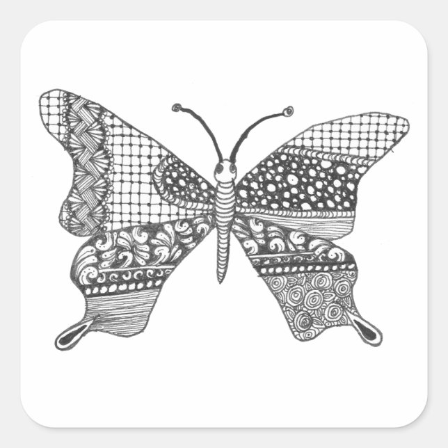 Pegatina Cuadrada Silly Doodle Butterfly (Anverso)