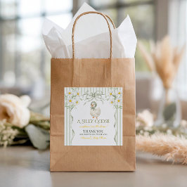 Pegatina Cuadrada Silly Goose Sage Green Gender Neutral Baby Shower