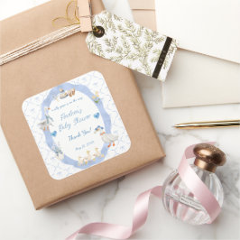 Pegatina Cuadrada Silly Goose Whimsical Bow Baby Boy Shower