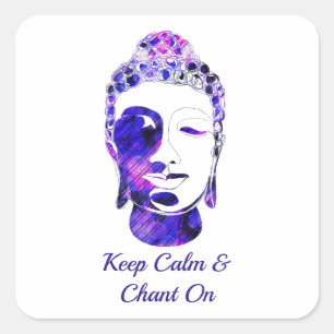 Pegatina Cuadrada Silueta de buddha motivacional dibujada a mano púr