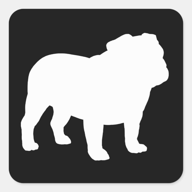 Pegatina Cuadrada Silueta de Bulldog Inglés Blanco (Anverso)