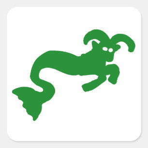 Pegatina Cuadrada Silueta de Capricornio Marino Verde del Zodiaco