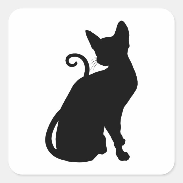 Pegatina Cuadrada Silueta de gato (Anverso)