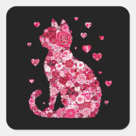 Pegatina Cuadrada Silueta de gato floral ArtFaux tela envuelta