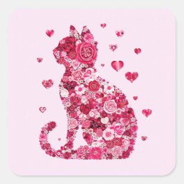 Pegatina Cuadrada Silueta de gato floral ArtFaux tela envuelta