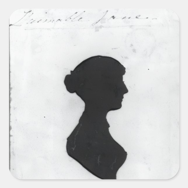 Pegatina Cuadrada Silueta de Jane Austen (Anverso)